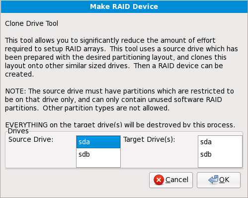 Дублирование диска для создания устройства RAID