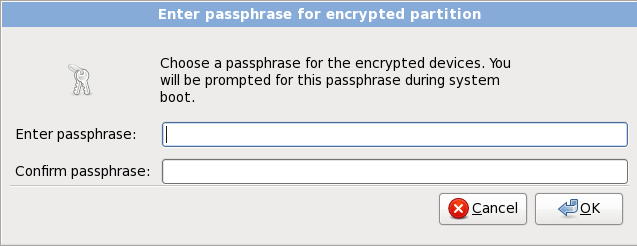 Введите парольную фразу для зашифрованного раздела
