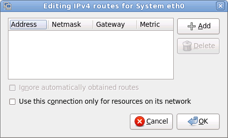 Диалог изменения маршрутов IPv4